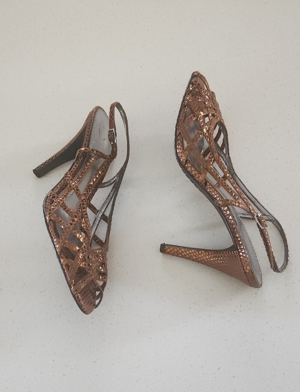 Calvin Klein Nightowl Strappy Slingback High Heel Sandals in Copper Snake Size 8